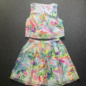 Lilly Pulitzer Skirt Set Womens 0 Multi Color Excellent Tropical Mesh 2 Piece